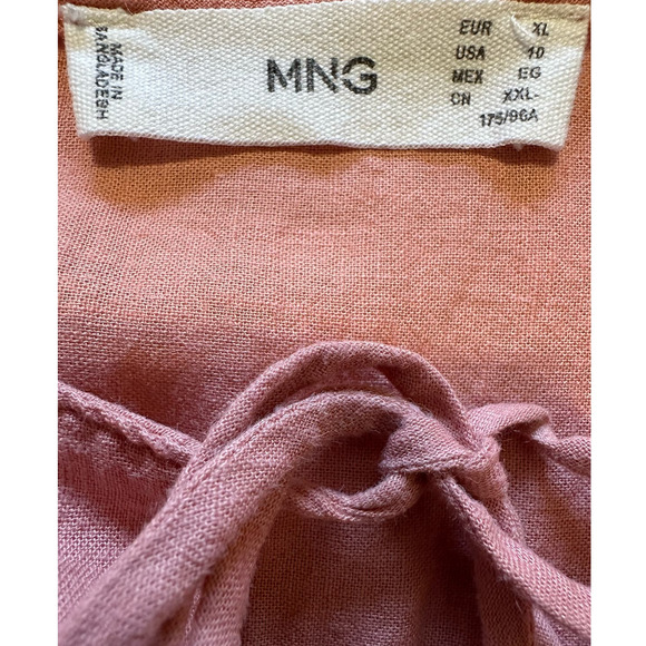 MNG Pink Peasant Blouse Size 10 Linen Blend Puff Sleeve - Picture 5 of 8